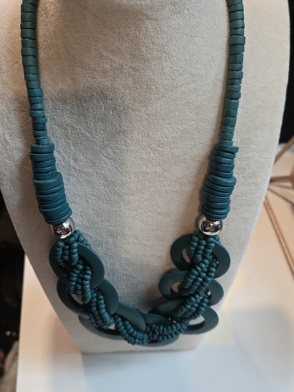 Teal Beaded Link Necklace - Women Jewelry